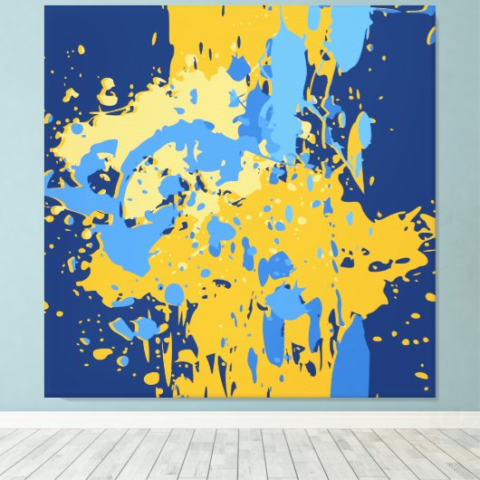 Digital Abstrakt Blue & Yellow Paint Spritzer Leinwanddruck (Insitu (Holzboden))