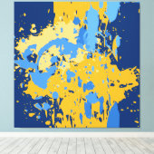 Digital Abstrakt Blue & Yellow Paint Spritzer Leinwanddruck (Insitu (Holzboden))