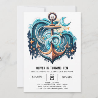 Digital Anchor Boho Chic Geburtstag Einladung