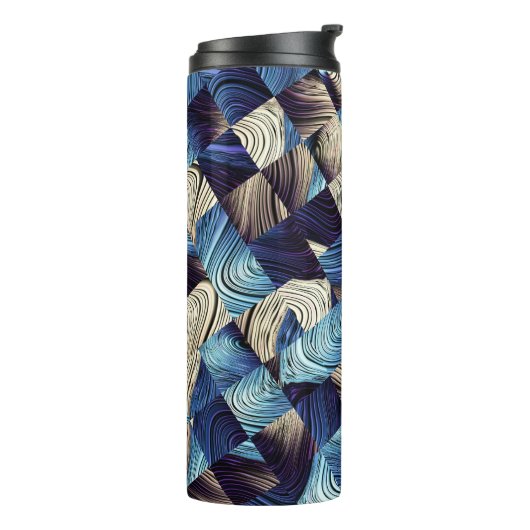 Digital Art Blue Abstrakt Squares Thermosbecher (Nach links gedreht)