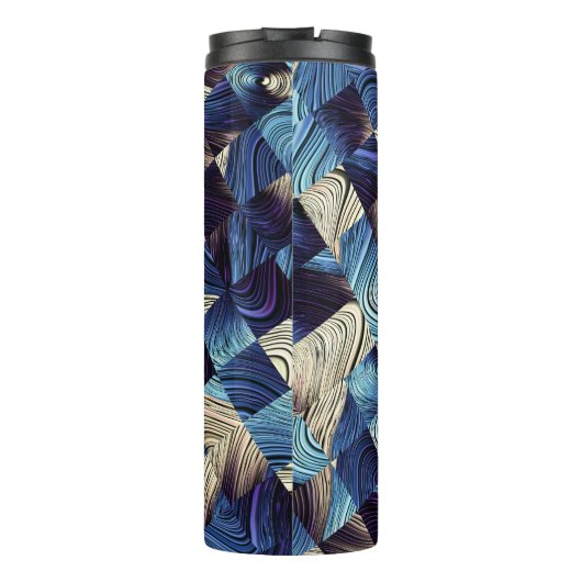 Digital Art Blue Abstrakt Squares Thermosbecher (Rückseite)