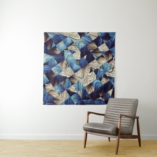 Digital Art Blue Abstrakt Squares Wandteppich (Beispiel (Horizontal))