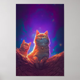 Digital Art for Cat Lovers, Starry Night Cat Poster