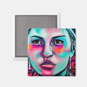 Digital Art Women's Face AI Generated Lady's Face Magnet (Vorderseite/Rückseite)