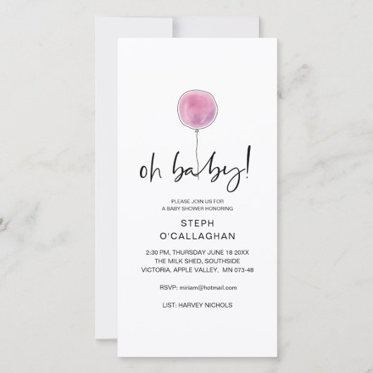 Digital Baby Dusche Pink Ballon Handy eVite Ankündigung (Vorderseite)