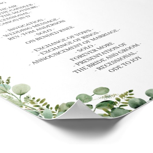 (Digital/Back) Eukalyptus-Blätter Hochzeitsprogram Poster (Ecke)