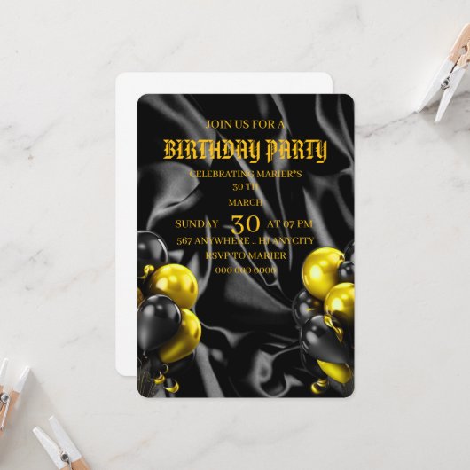 Digital Birthday Dinner Invitation Template, Black Einladung (Vorderseite/Rückseite Beispiel)
