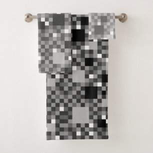 Digital Black and Gray Pixated Little Squares Badhandtuch Set