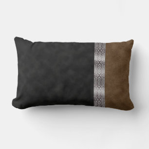 Digital Black Brown Wildleder Art Nouveau Ribbon Lendenkissen