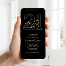 Digital Black Gold 21. Geburtstags-Mobil-Einladung