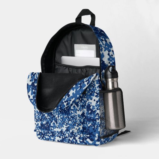 Digital Blaues Militär Muster Bedruckter Rucksack (Rückseitige Ecke links (Offen) )