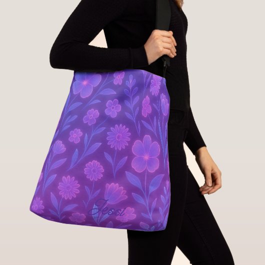 Digital Bloom Future Pattern | Futuristisches Flor Tragetaschen Mit Langen Trägern (Von Nahem)