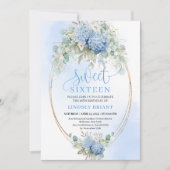 Digital Blue Hydrangea Gold Sweet Sixteen Invite Einladung (Vorderseite)