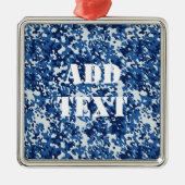 Digital Blue Military Pattern Silbernes Ornament (Vorne)