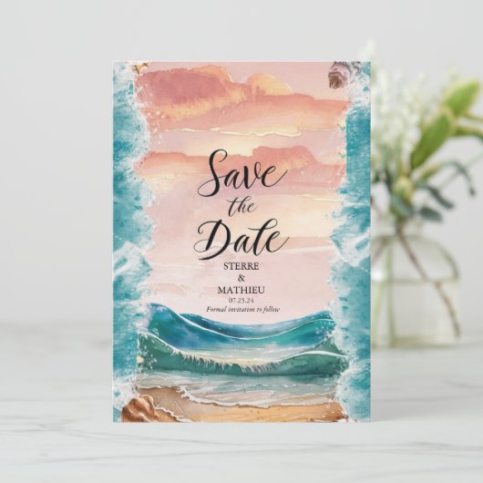 Digital Boho Beach Wedding Save The Date (Stehend Vorderseite)