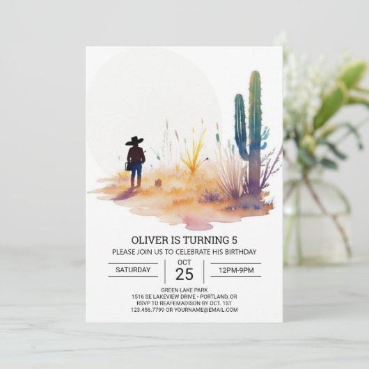 Digital Boho Cowboy Birthday Einladung (Stehend Vorderseite)