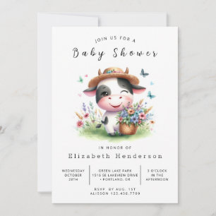 Digital Boho Elegant Cow Baby Shower Einladung