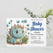 Digital Boho Enchanted Dinosaur Boy Baby Shower Einladung (Stehend Vorderseite)