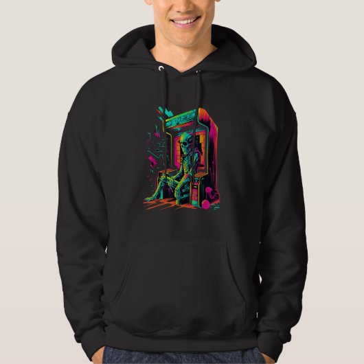 Digital Bones  Skeleton in Arcade Machine EDM Desi Hoodie (Vorderseite)