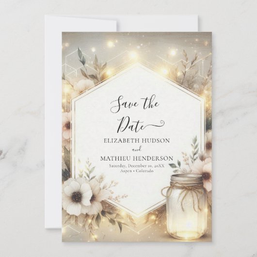 Digital Botanical Mason Jar Wedding Save The Date (Vorderseite)