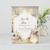 Digital Botanical Mason Jar Wedding Save The Date (Stehend Vorderseite)