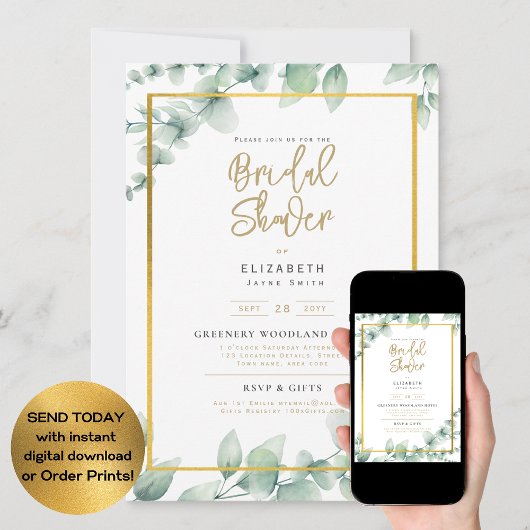 DIGITAL Bridal Dusche Einladung Grüne Gold