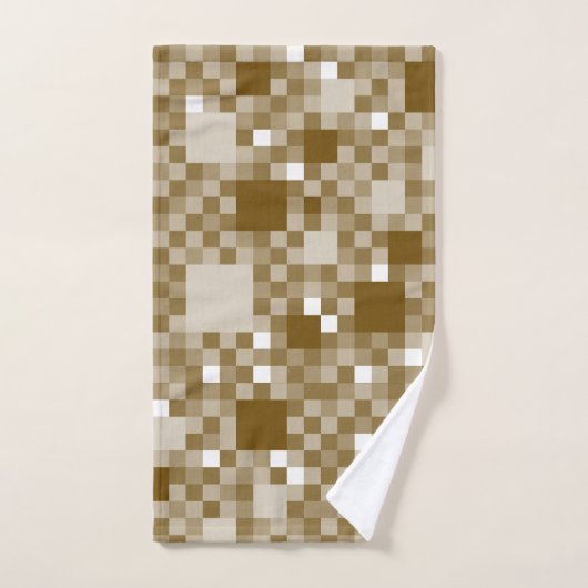 Digital Brown pixated Little Squares Badhandtuch Set (Handtuch)
