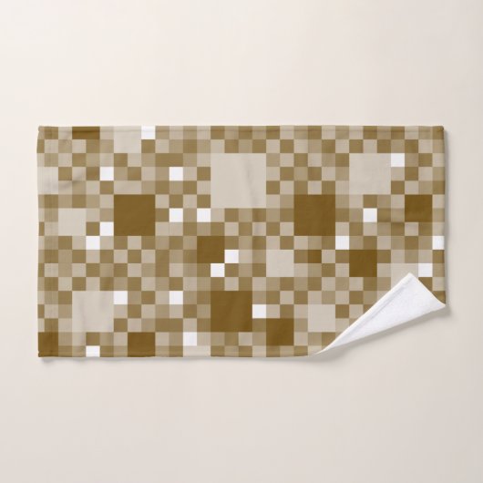 Digital Brown pixated Little Squares Badhandtuch Set (Handtuch)