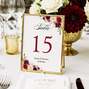 (Digital) Burgund Floral Wedding Tischnummer