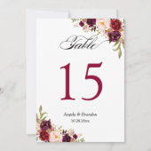 (Digital) Burgund Floral Wedding Tischnummer (Vorderseite)