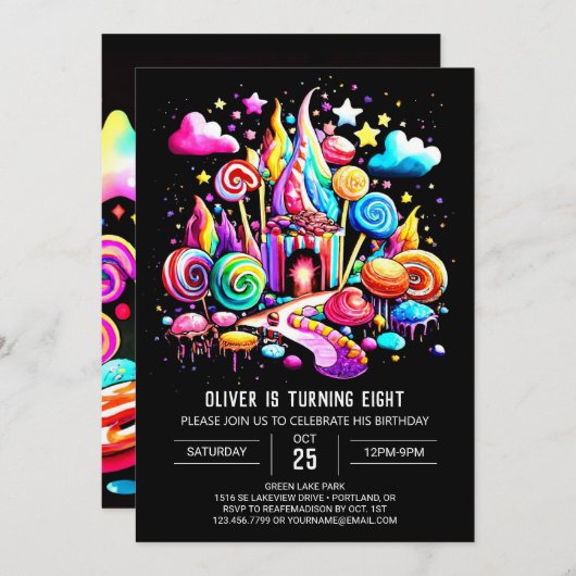 Digital Candyland Birthday Einladung (Vorne/Hinten)