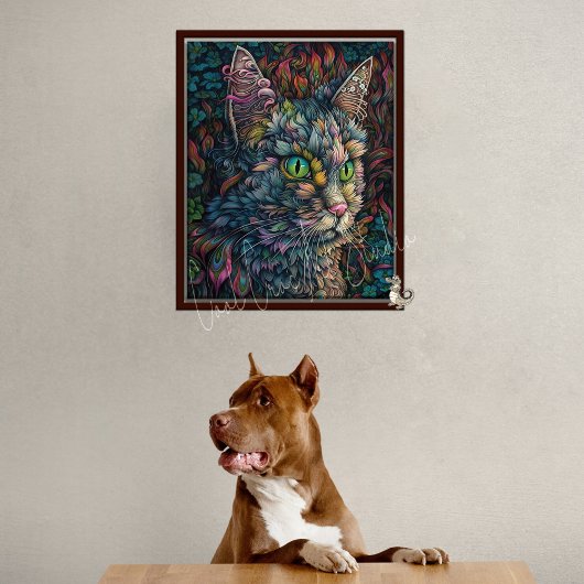 Digital Cat Wall Art Beautiful Calico Cat Portrait Poster