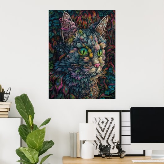 Digital Cat Wall Art Beautiful Calico Cat Portrait Poster (Heimbüro)