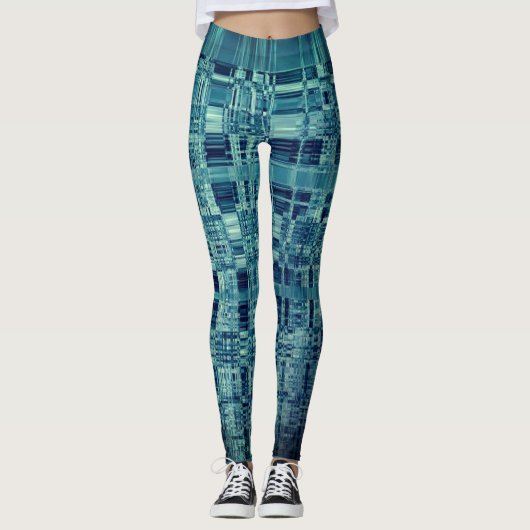 Digital Checked Blue Abstrakt Leggings (Vorderseite)