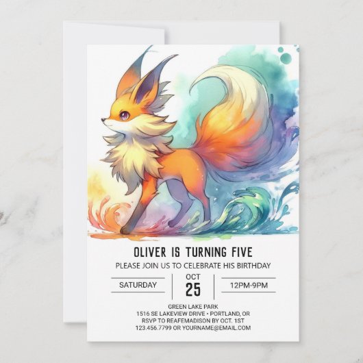 Digital Chic Fox Geburtstag Einladung (Vorderseite)