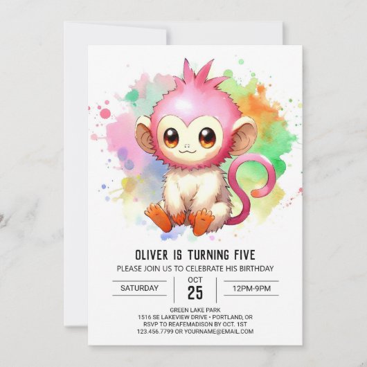 Digital Chic Monkey Geburtstag Einladung (Vorderseite)