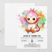 Digital Chic Monkey Geburtstag Einladung (Vorne/Hinten)