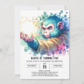 Digital Chic Monkey Geburtstag Einladung (Vorderseite)