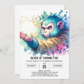 Digital Chic Monkey Geburtstag Einladung (Vorne/Hinten)