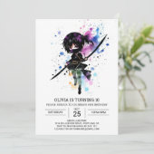 Digital Custom Ninja Girl Geburtstag Einladung (Stehend Vorderseite)