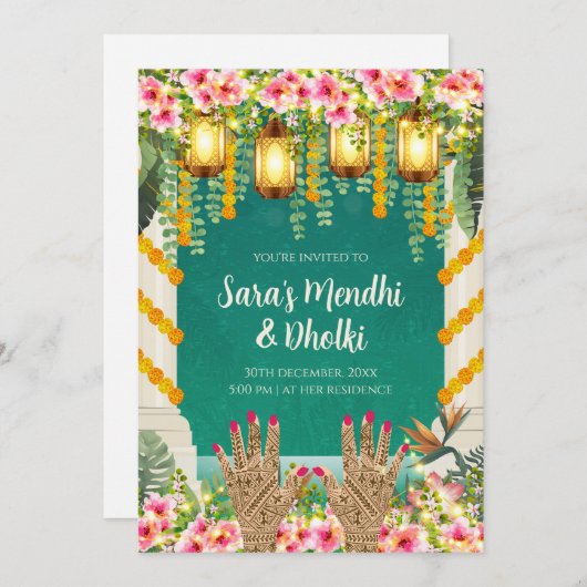Digital Dholki Einladungen Moslem Mehndi einlädt (Vorne/Hinten)