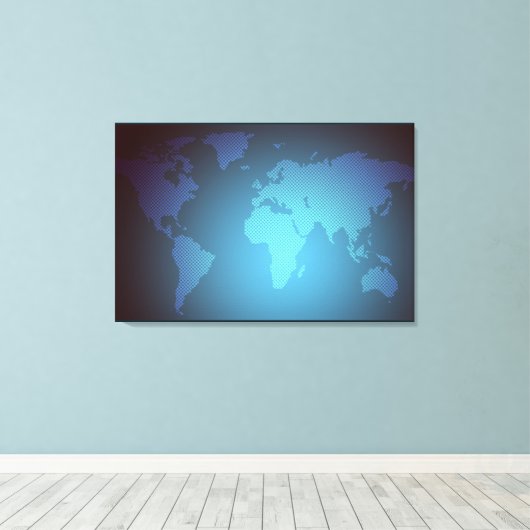 Digital Dot World Map Gradient Art Leinwanddruck (Insitu (Holzboden))