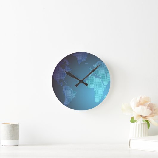 Digital Dot World Map Gradient Art Runde Wanduhr (Zuhause)