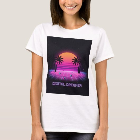 Digital Dreamer Retro Sunset Tee | Y2K shirt (Vorderseite)