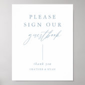 Digital Dusty Blue Calligraphy Sign Unser Gästebuc Poster (Vorne)