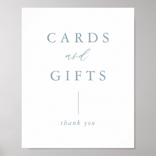 Digital Dusty Blue Cards and Gifts Wedding Sign Poster (Vorne)