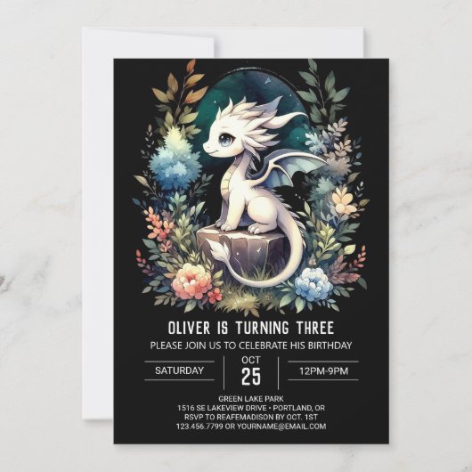 Digital Elegant Dragon Birthday Einladung (Vorderseite)