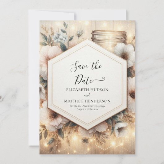 Digital Florals Mason Jar Wedding Save The Date (Vorderseite)