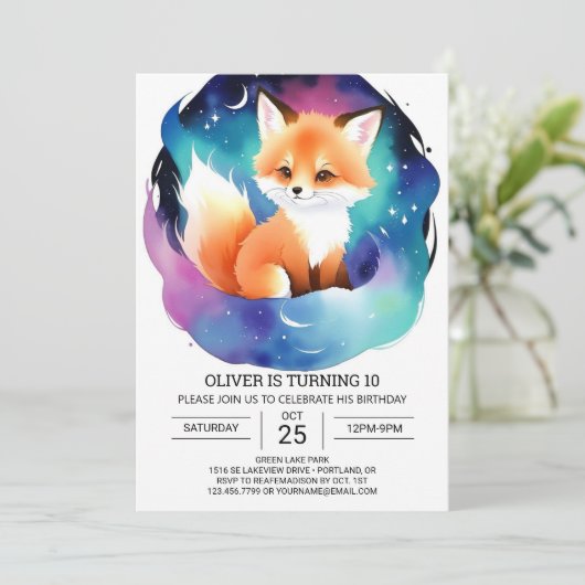 Digital Fox Adventure Birthday Party Einladung (Stehend Vorderseite)