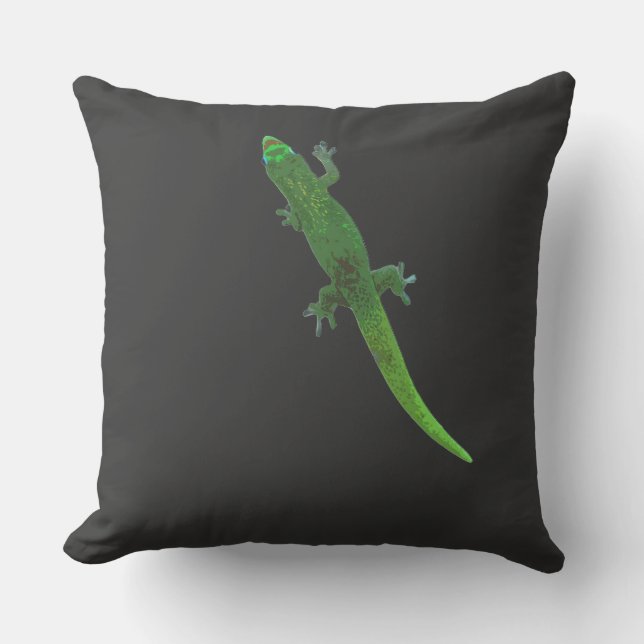 Digital Gecko auf Cotton Throw Kissen (Vorderseite)